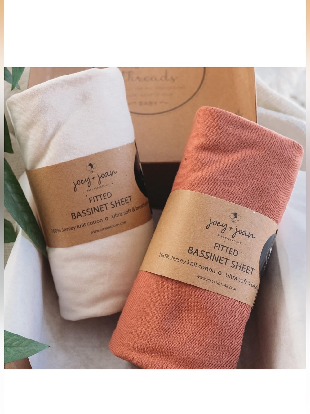 Joey + Joan Fitted Bassinet Sheets - Beige + Rusty Brown
